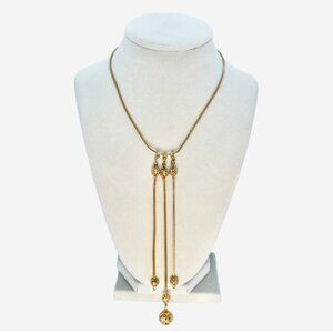 Vintage MCM Mid Century Modern Gold Tone Tassel Ball 16" Choker Necklace